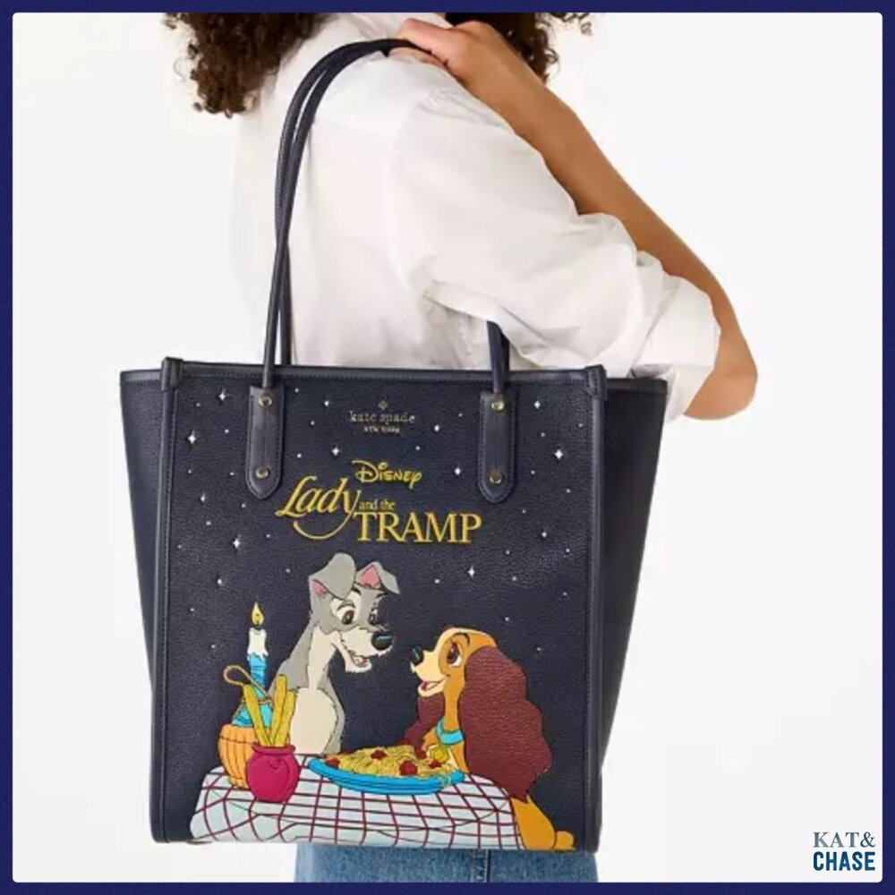 Kate Spade Disney Tote Bag Large KH464 Lady And The Tramp Navy Double Handle - Picture 6 of 11
